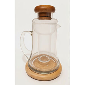 Vintage Winsome Wood Glass Cooling Pitcher with Ice Tube Teak Lid & Wood Base
